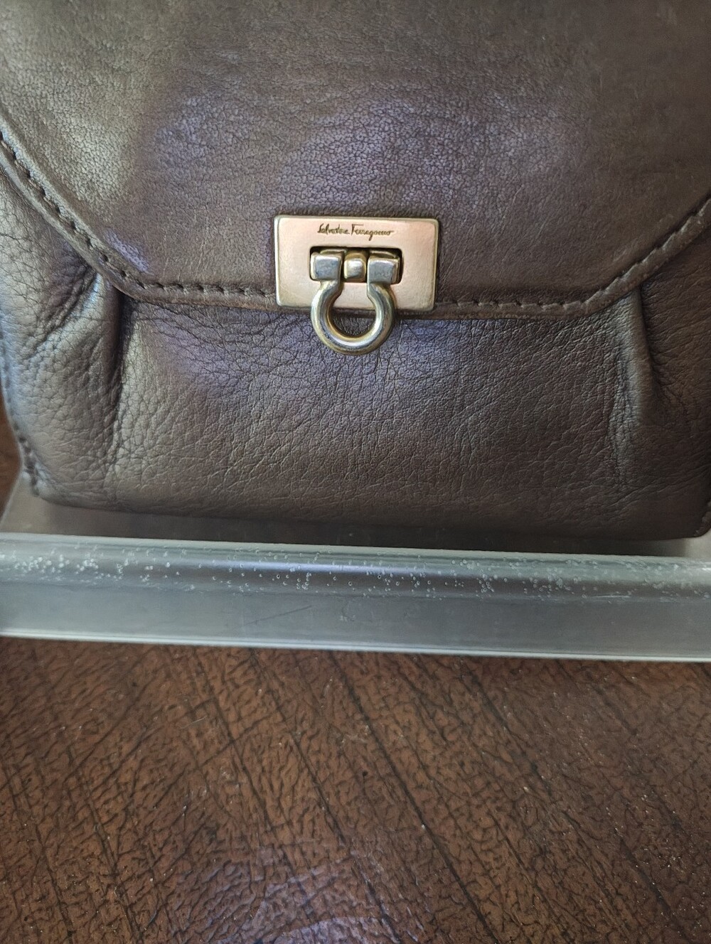 Salvatore Ferragamo Dark Brown Leather Compact Wallet with Gold-Tone Hardware - Picture 2 of 16